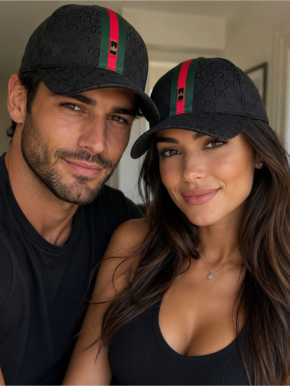 Gucci Black baseball hat cap with Embossed Logo